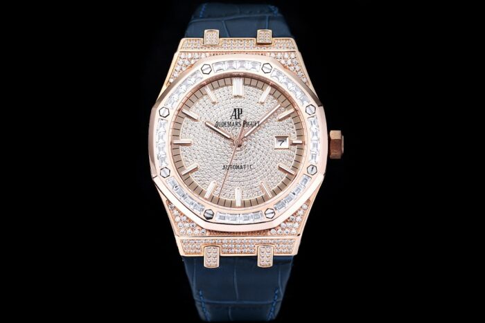 R Factory Luxury AP Royal Oak Diamond Full-Pavé Edition | 40MM Automatic | 316L Steel & Leather Strap - Image 5
