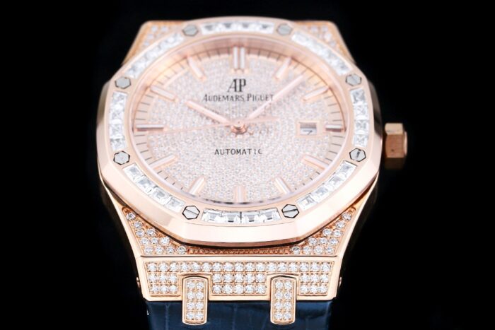 R Factory Luxury AP Royal Oak Diamond Full-Pavé Edition | 40MM Automatic | 316L Steel & Leather Strap - Image 3