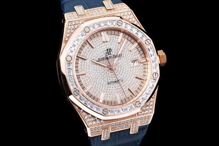R Factory Luxury AP Royal Oak Diamond Full-Pavé Edition | 40MM Automatic | 316L Steel & Leather Strap - Image 4