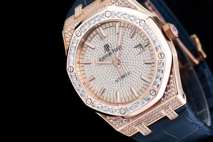 R Factory Luxury AP Royal Oak Diamond Full-Pavé Edition | 40MM Automatic | 316L Steel & Leather Strap - Image 6