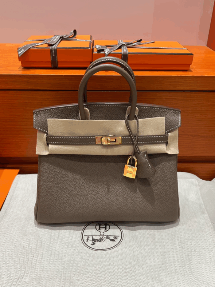 Birkin 25 | CK18 Etoupe Togo Leather | Gold Hardware | 25×20×13cm - Image 1