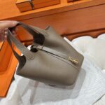 Picotin Lock 18 | Etoupe Clemence Leather | Gold Hardware | 18×13×18cm - Image 7