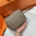 Picotin Lock 18 | Etoupe Clemence Leather | Gold Hardware | 18×13×18cm - Image 14