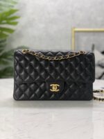 Classic CF Black & Gold Handbag | Haas Calfskin Leather | 15.5×25.5×6.5cm