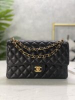 Classic CF Black & Gold Handbag | Haas Calfskin Leather | 15.5×25.5×6.5cm - Image 3