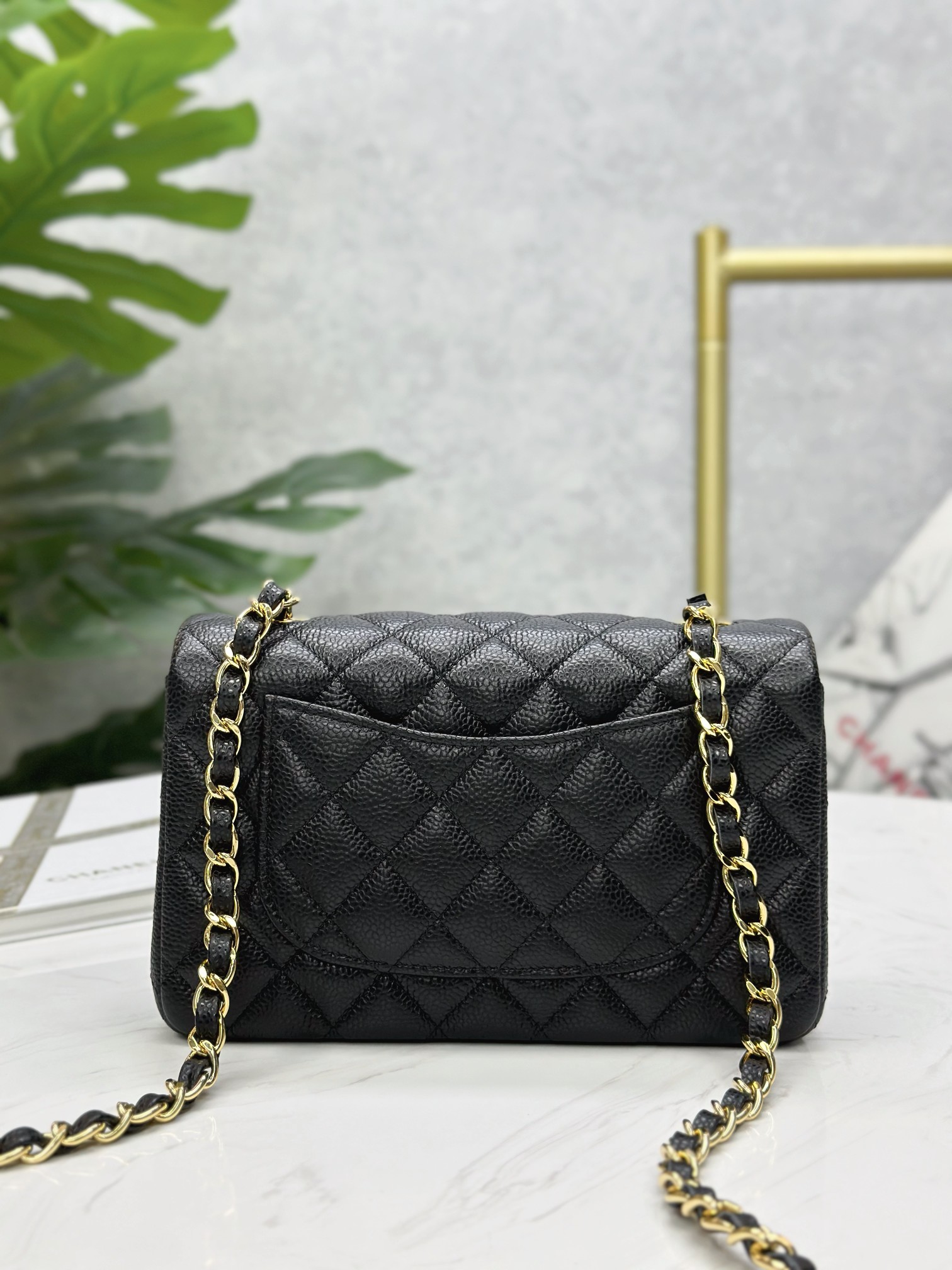 wsxc1752633239482_2 Classic MINI CF Black & Gold | Hass Caviar Calfskin Handbag | 12×20×6cm - Image 3