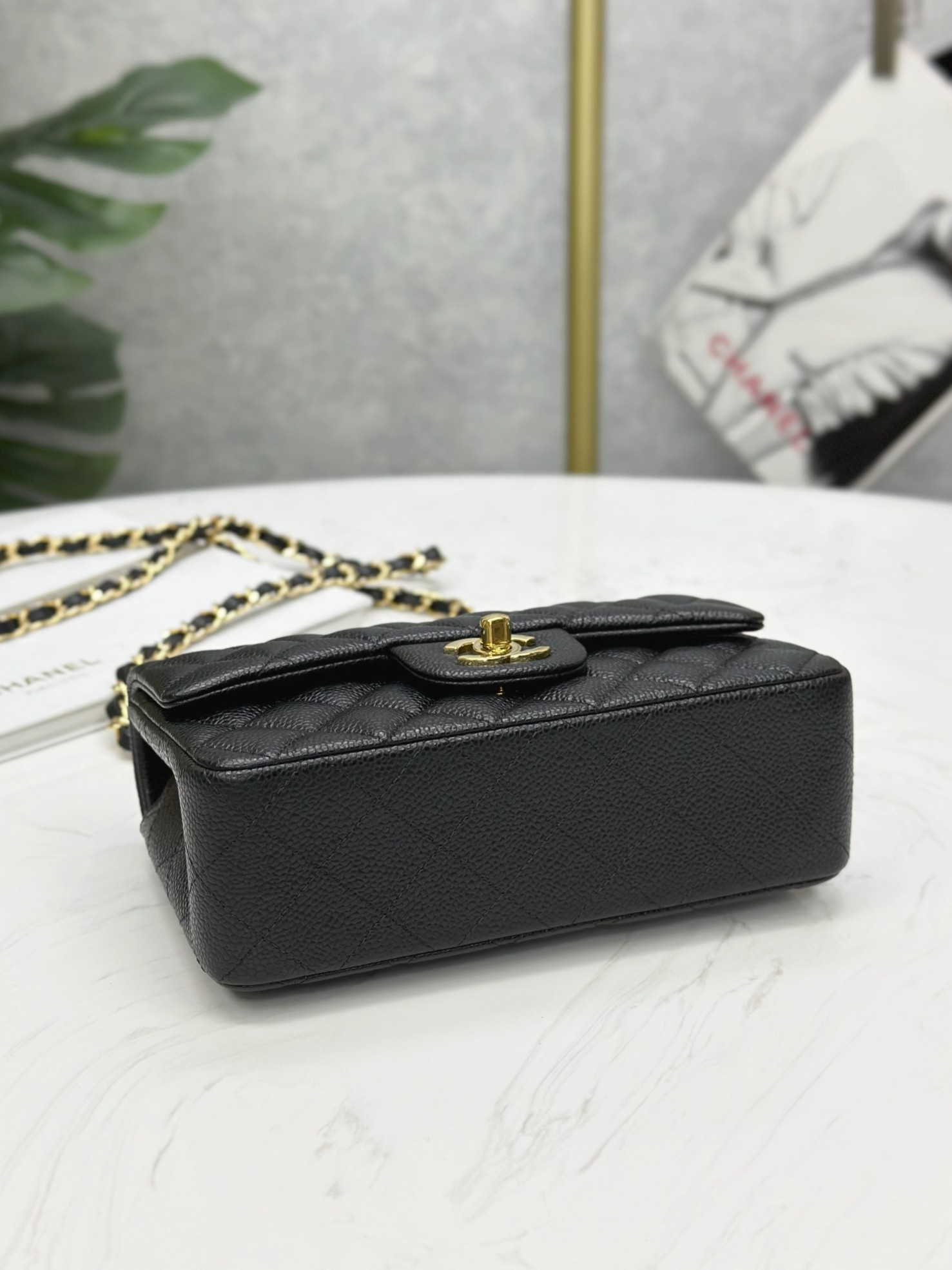 wsxc1752633239482_4 Classic MINI CF Black & Gold | Hass Caviar Calfskin Handbag | 12×20×6cm - Image 5