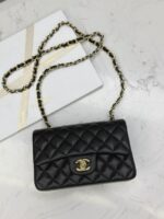 Classic MINI CF Black & Gold | Hass Caviar Calfskin Handbag | 12×20×6cm - Image 6