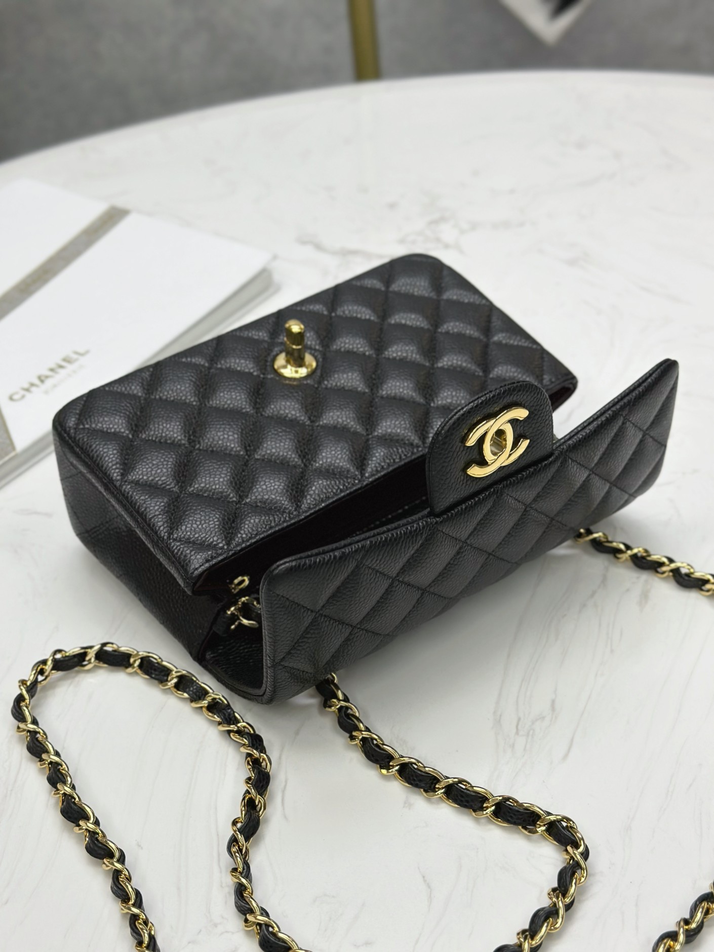 wsxc1752633239483_7 Classic MINI CF Black & Gold | Hass Caviar Calfskin Handbag | 12×20×6cm - Image 8