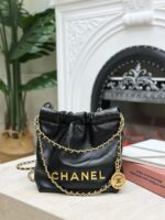 25A New Mini Black & Gold Luxury Calfskin Handbag | 20×19×6cm