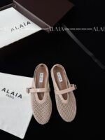 Luxury Nude Fishnet Ballet Flats | Sizes 35–43 | Lambskin & Calfskin Detail