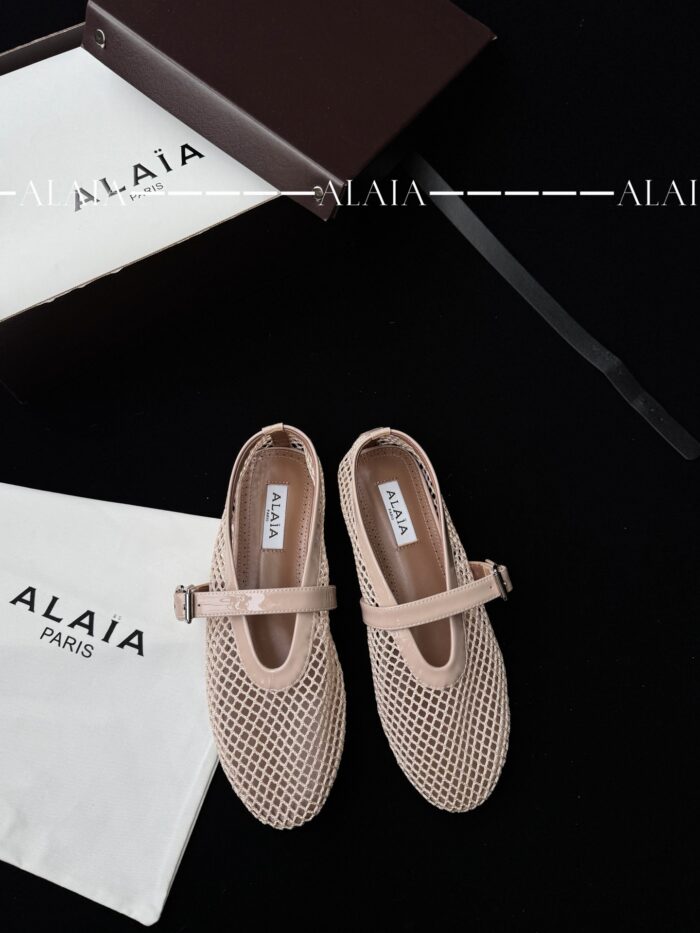 Luxury Nude Fishnet Ballet Flats | Sizes 35–43 | Lambskin & Calfskin Detail - Image 1