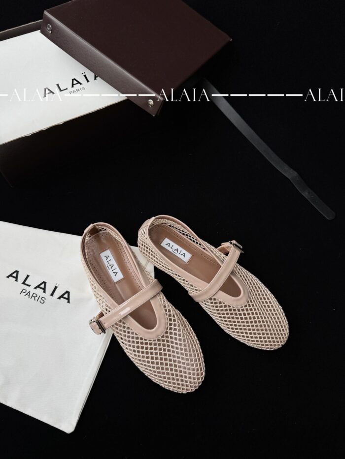 Luxury Nude Fishnet Ballet Flats | Sizes 35–43 | Lambskin & Calfskin Detail - Image 2