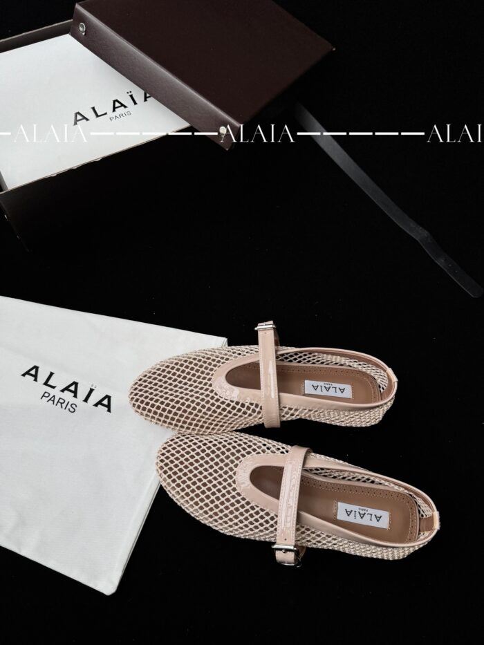 Luxury Nude Fishnet Ballet Flats | Sizes 35–43 | Lambskin & Calfskin Detail - Image 3