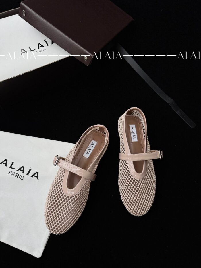 Luxury Nude Fishnet Ballet Flats | Sizes 35–43 | Lambskin & Calfskin Detail - Image 4