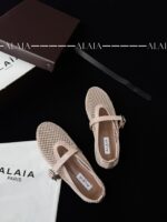 Luxury Nude Fishnet Ballet Flats | Sizes 35–43 | Lambskin & Calfskin Detail - Image 5
