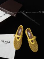 Lemon Yellow Fishnet Ballet Flats | Luxury Lambskin Lining & Zamak Buckle - Image 4