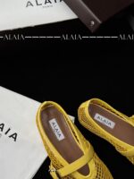 Lemon Yellow Fishnet Ballet Flats | Luxury Lambskin Lining & Zamak Buckle - Image 6