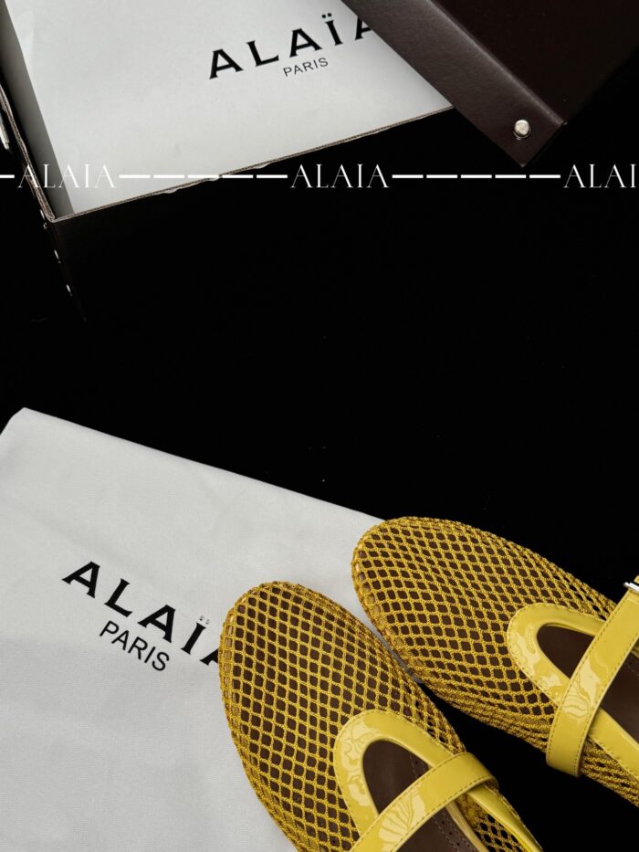 Lemon Yellow Fishnet Ballet Flats | Luxury Lambskin Lining & Zamak Buckle - Image 8