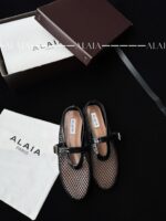 Black Fishnet Ballet Flats | Elegant Mesh & Lambskin