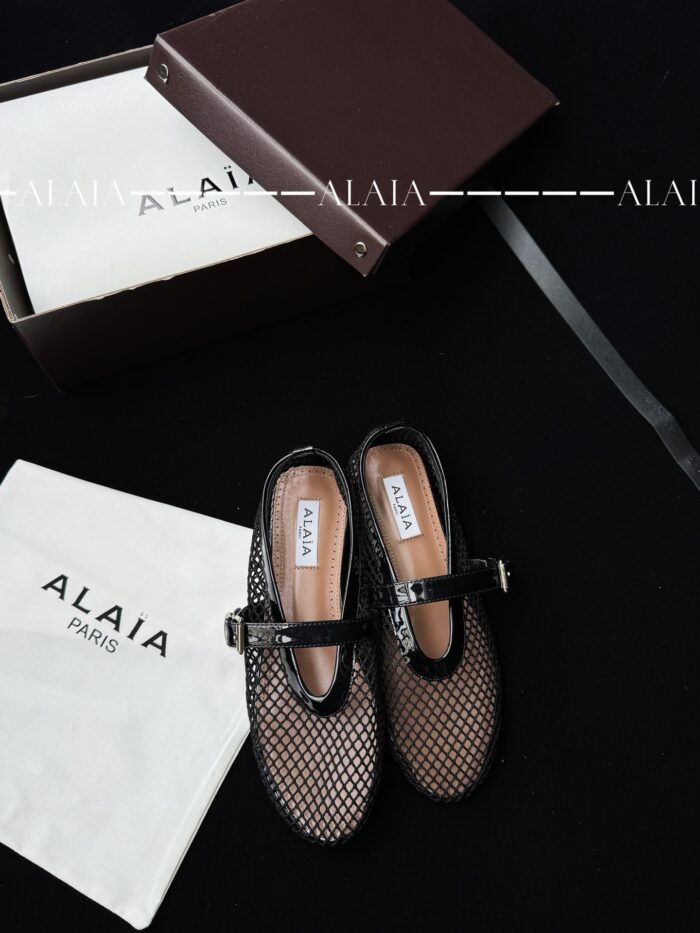Black Fishnet Ballet Flats | Elegant Mesh & Lambskin - Image 1