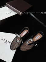 Black Fishnet Ballet Flats | Elegant Mesh & Lambskin - Image 2