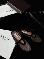 Black Fishnet Ballet Flats | Elegant Mesh & Lambskin - Image 3