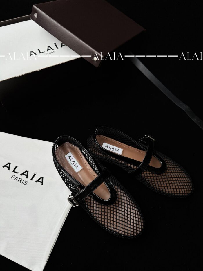 Black Fishnet Ballet Flats | Elegant Mesh & Lambskin - Image 3