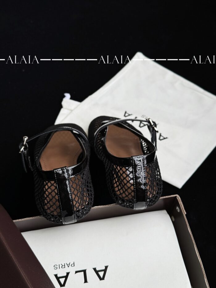 Black Fishnet Ballet Flats | Elegant Mesh & Lambskin - Image 9