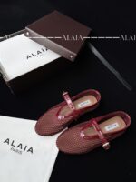 Burgundy Fishnet Ballet Flats | Elegant Mesh Design with Lambskin Comfort - Image 2