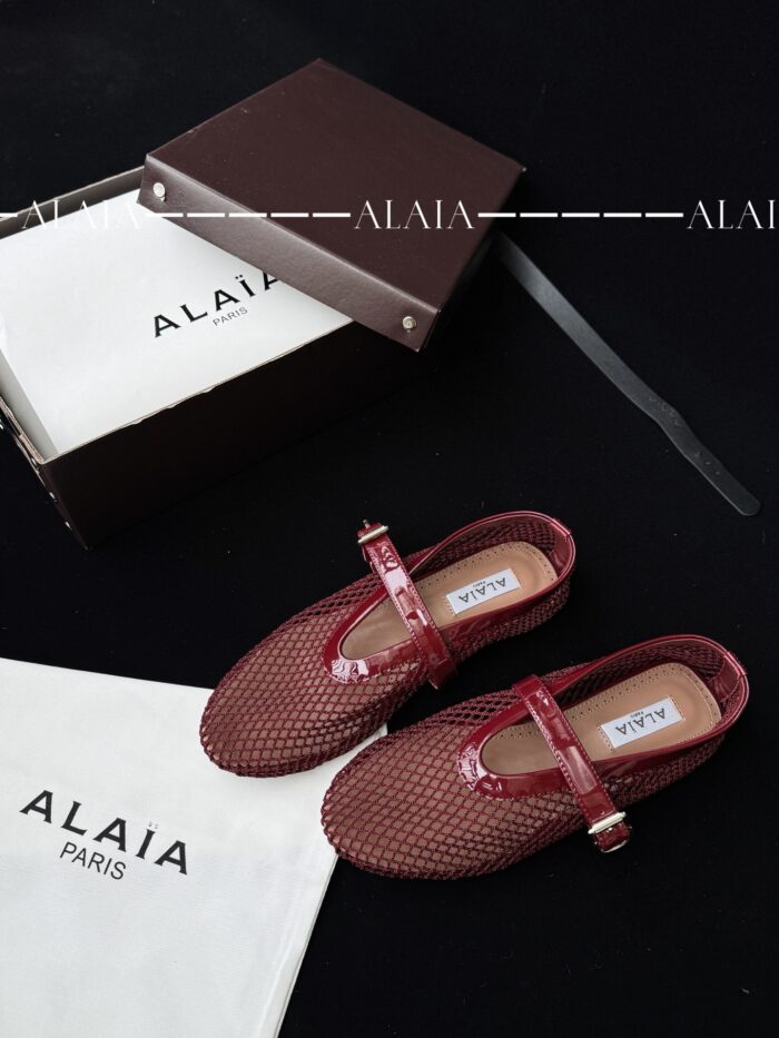 Burgundy Fishnet Ballet Flats | Elegant Mesh Design with Lambskin Comfort - Image 2