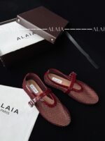 Burgundy Fishnet Ballet Flats | Elegant Mesh Design with Lambskin Comfort - Image 3