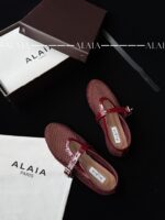Burgundy Fishnet Ballet Flats | Elegant Mesh Design with Lambskin Comfort - Image 4