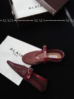 Burgundy Fishnet Ballet Flats | Elegant Mesh Design with Lambskin Comfort - Image 5