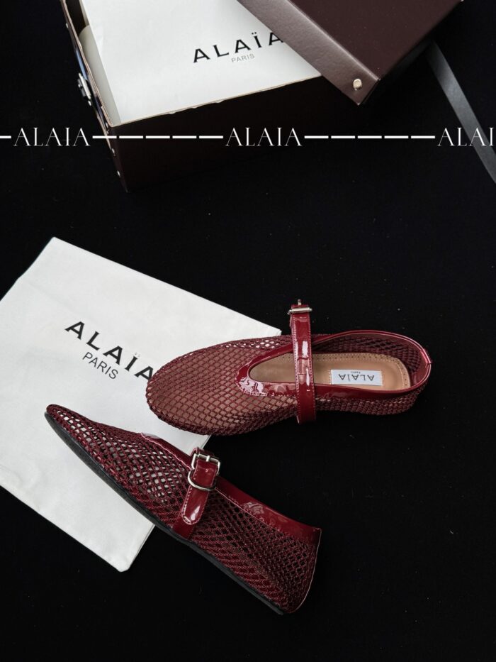 Burgundy Fishnet Ballet Flats | Elegant Mesh Design with Lambskin Comfort - Image 5