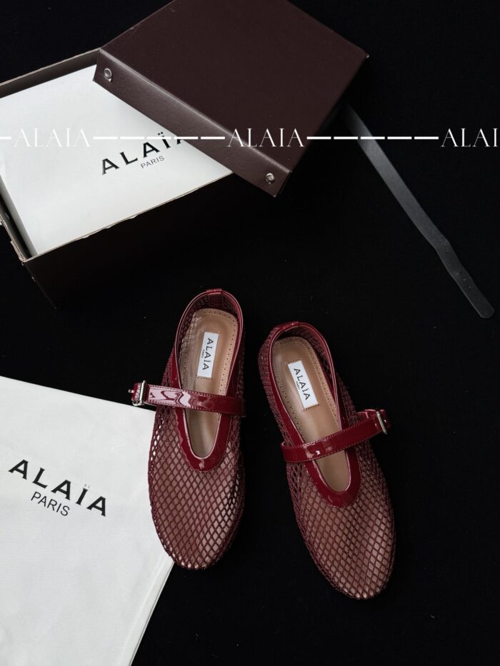 Burgundy Fishnet Ballet Flats | Elegant Mesh Design with Lambskin Comfort - Image 6