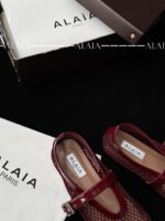 Burgundy Fishnet Ballet Flats | Elegant Mesh Design with Lambskin Comfort - Image 7