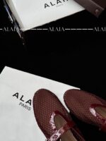 Burgundy Fishnet Ballet Flats | Elegant Mesh Design with Lambskin Comfort - Image 8