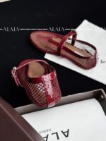 Burgundy Fishnet Ballet Flats | Elegant Mesh Design with Lambskin Comfort - Image 9