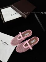 Pink Fishnet Ballet Flats | Lambskin Lining & Calfskin Trim - Image 2