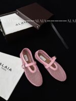 Pink Fishnet Ballet Flats | Lambskin Lining & Calfskin Trim - Image 3