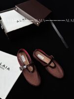 Dark Red Fishnet Ballet Flats | Luxe Mesh & Lambskin - Image 3