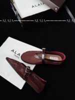 Dark Red Fishnet Ballet Flats | Luxe Mesh & Lambskin - Image 5
