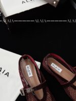 Dark Red Fishnet Ballet Flats | Luxe Mesh & Lambskin - Image 6