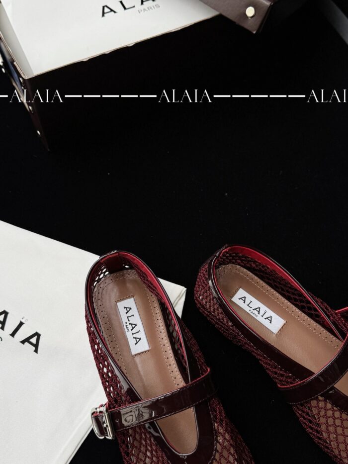 Dark Red Fishnet Ballet Flats | Luxe Mesh & Lambskin - Image 6