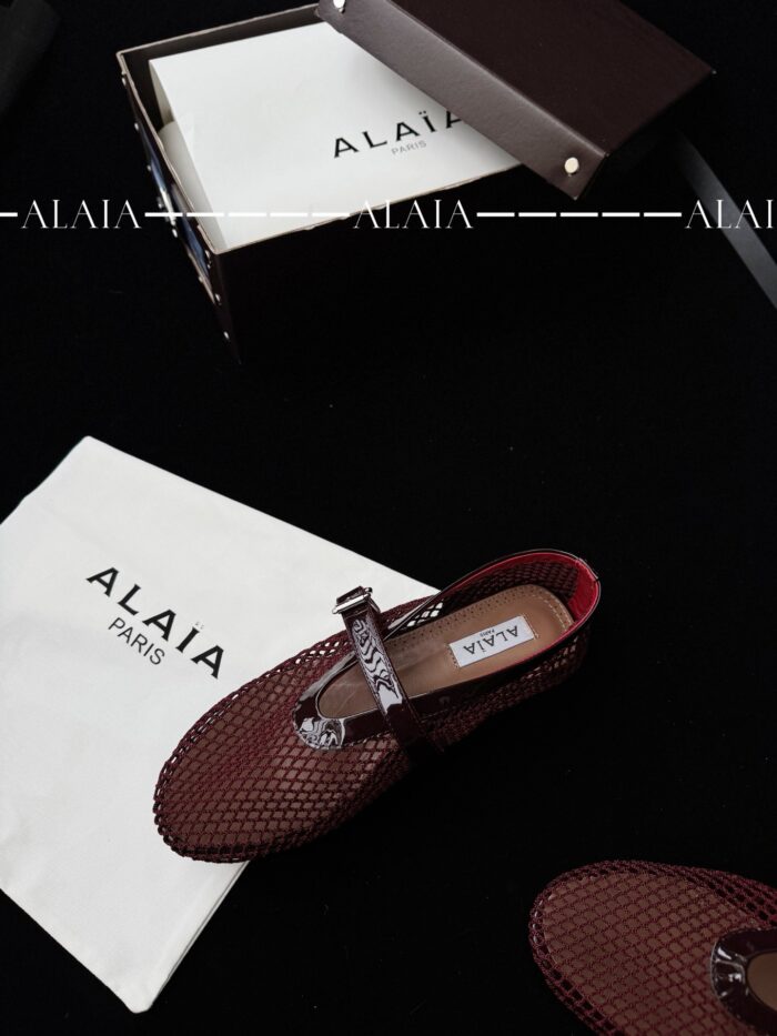 Dark Red Fishnet Ballet Flats | Luxe Mesh & Lambskin - Image 7