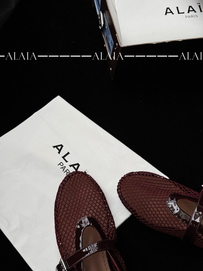 Dark Red Fishnet Ballet Flats | Luxe Mesh & Lambskin - Image 8