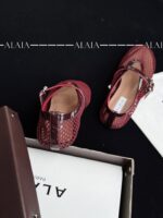 Dark Red Fishnet Ballet Flats | Luxe Mesh & Lambskin - Image 9