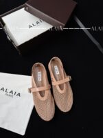 Candy Powder Fishnet Ballet Flats | Soft Lambskin Lining & Elegant Buckle