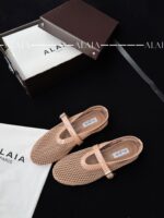 Candy Powder Fishnet Ballet Flats | Soft Lambskin Lining & Elegant Buckle - Image 2